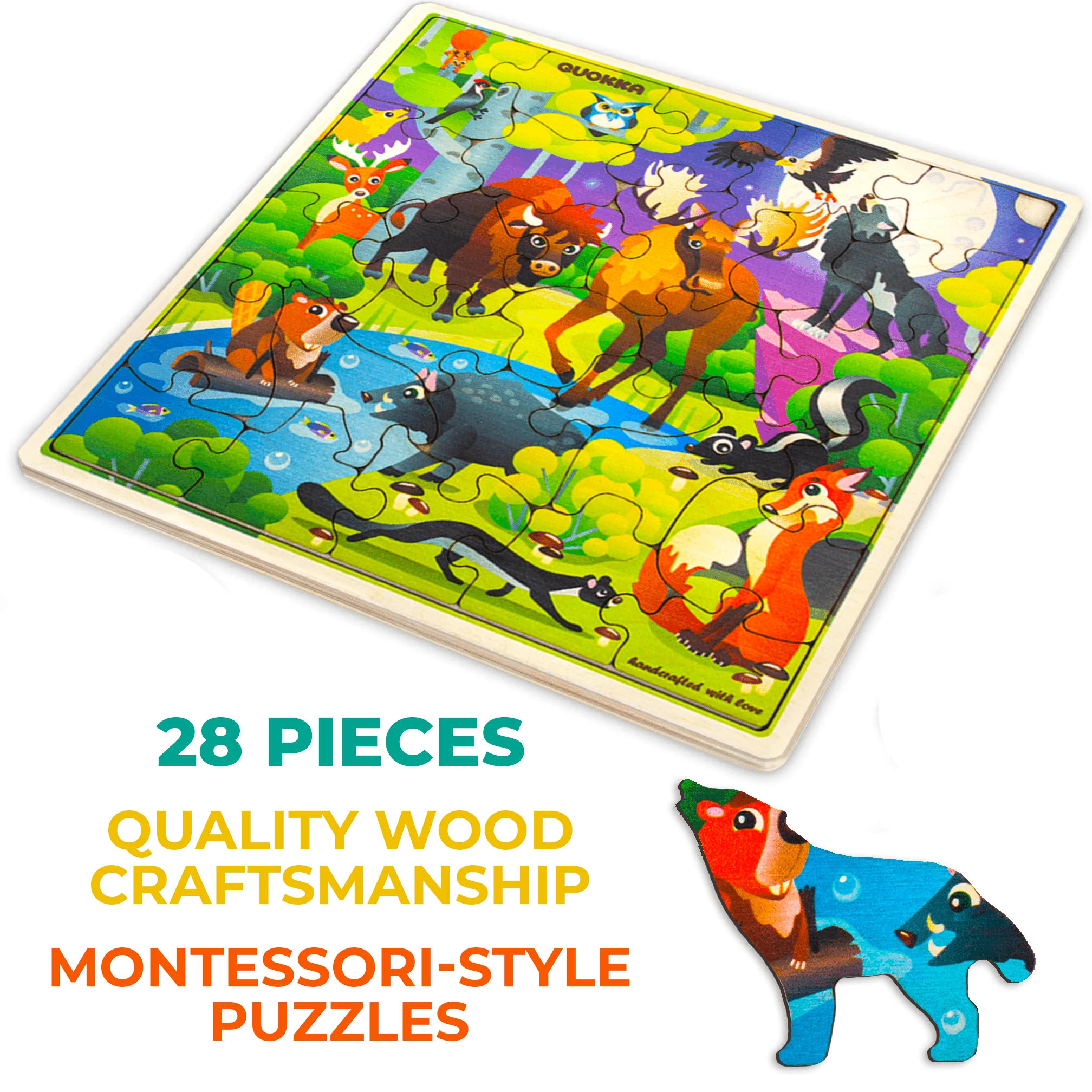 28 Pieces Wooden Puzzles for Kids | Wild Animals - Image 3