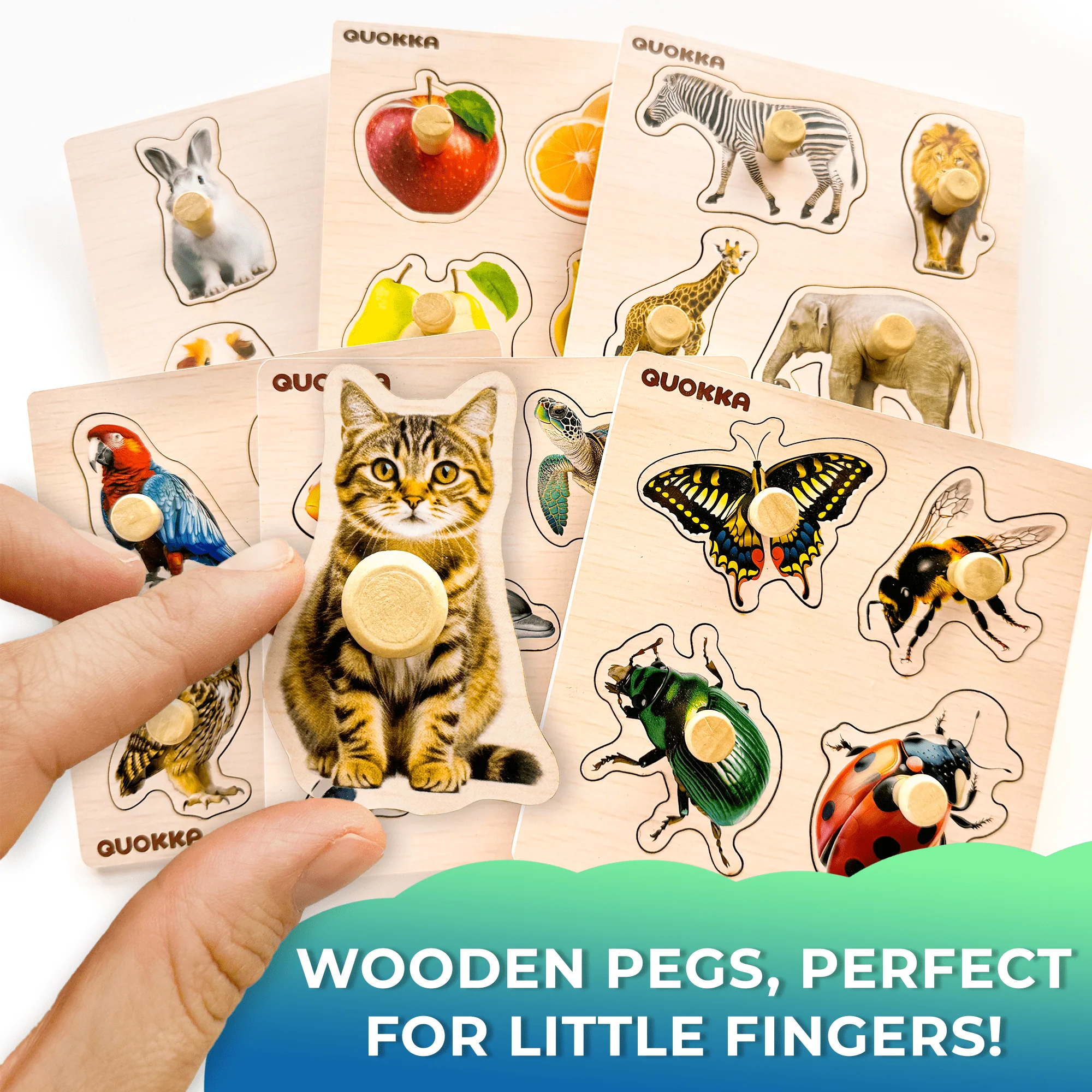 6 Set Realistic Wooden Puzzles for Toddlers | Animals, Fruits & Insects - Image 3