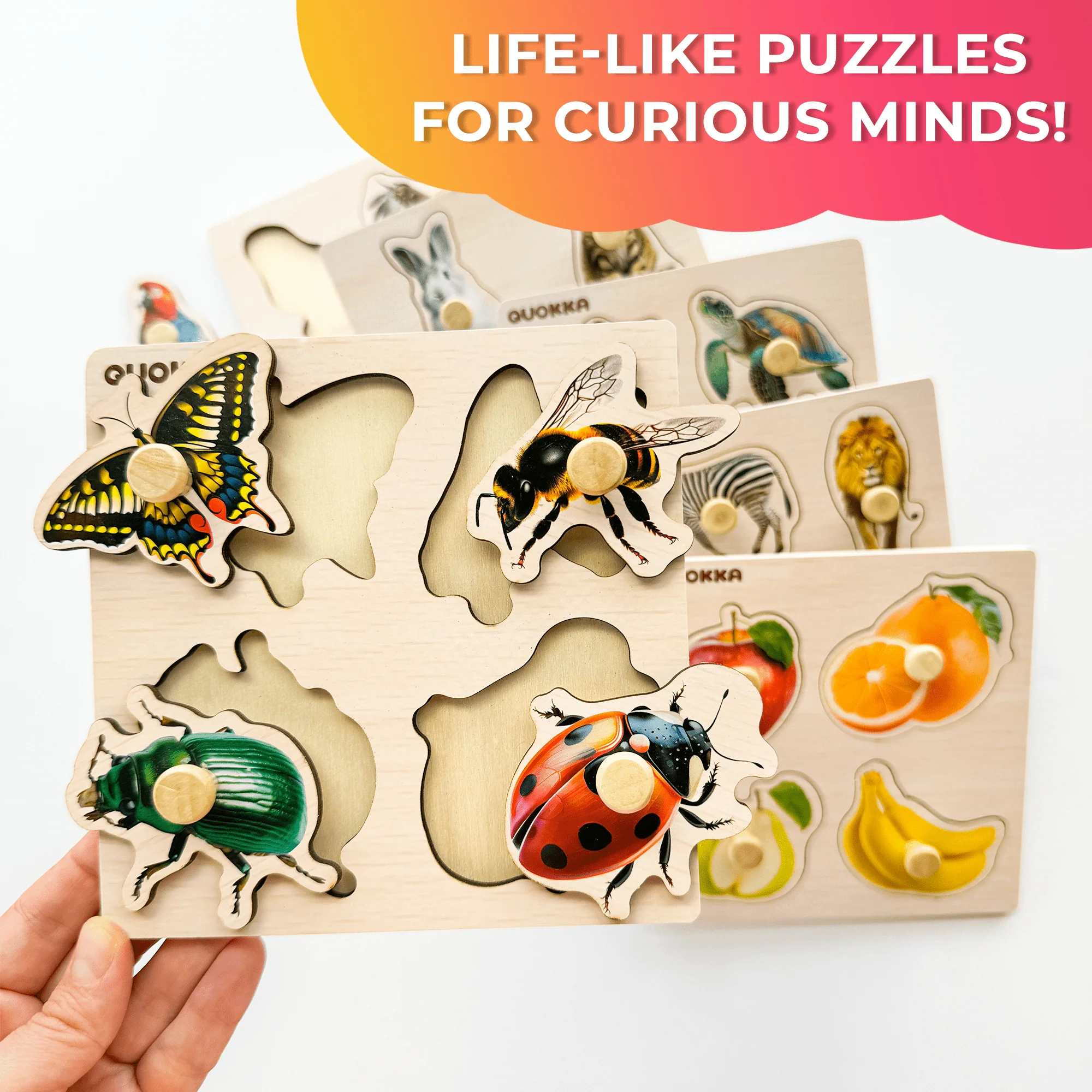 6 Set Realistic Wooden Puzzles for Toddlers | Animals, Fruits & Insects - Image 4