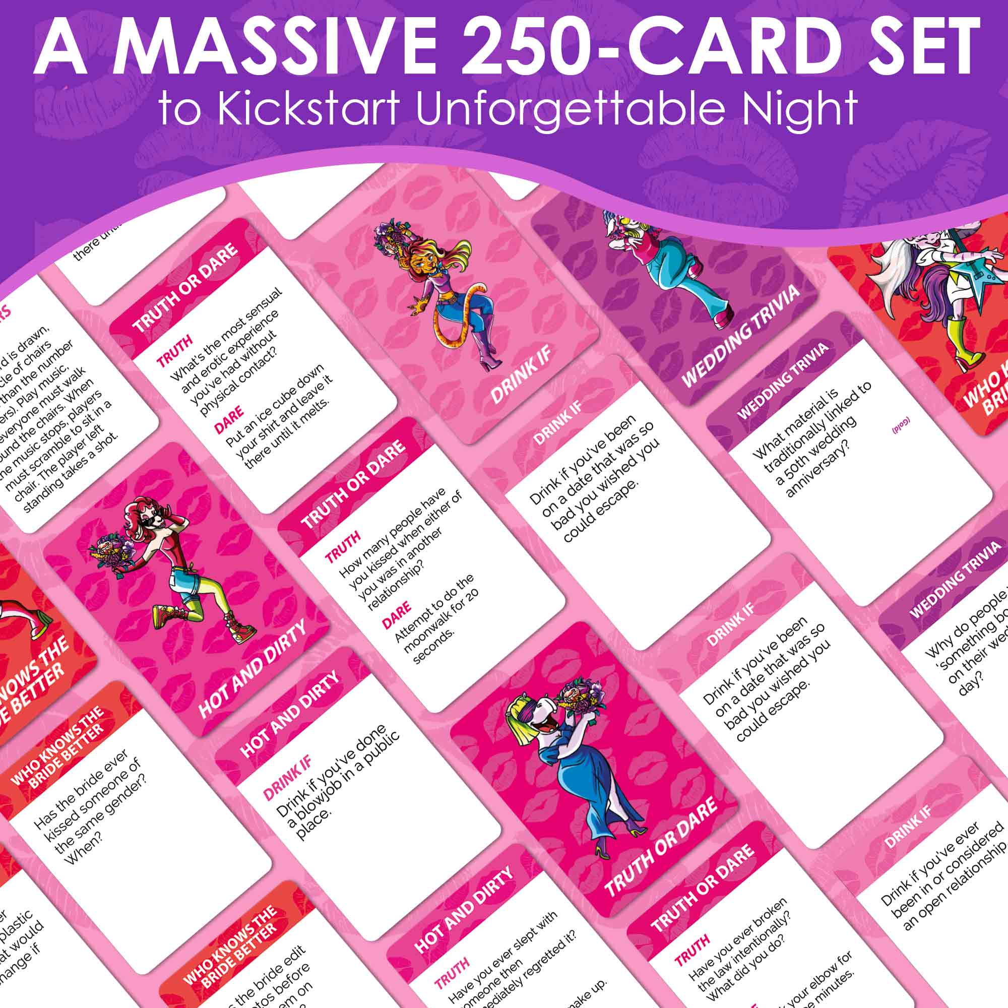 Bachelorette Party Games Kiss The Miss | 250 Cards - Image 6
