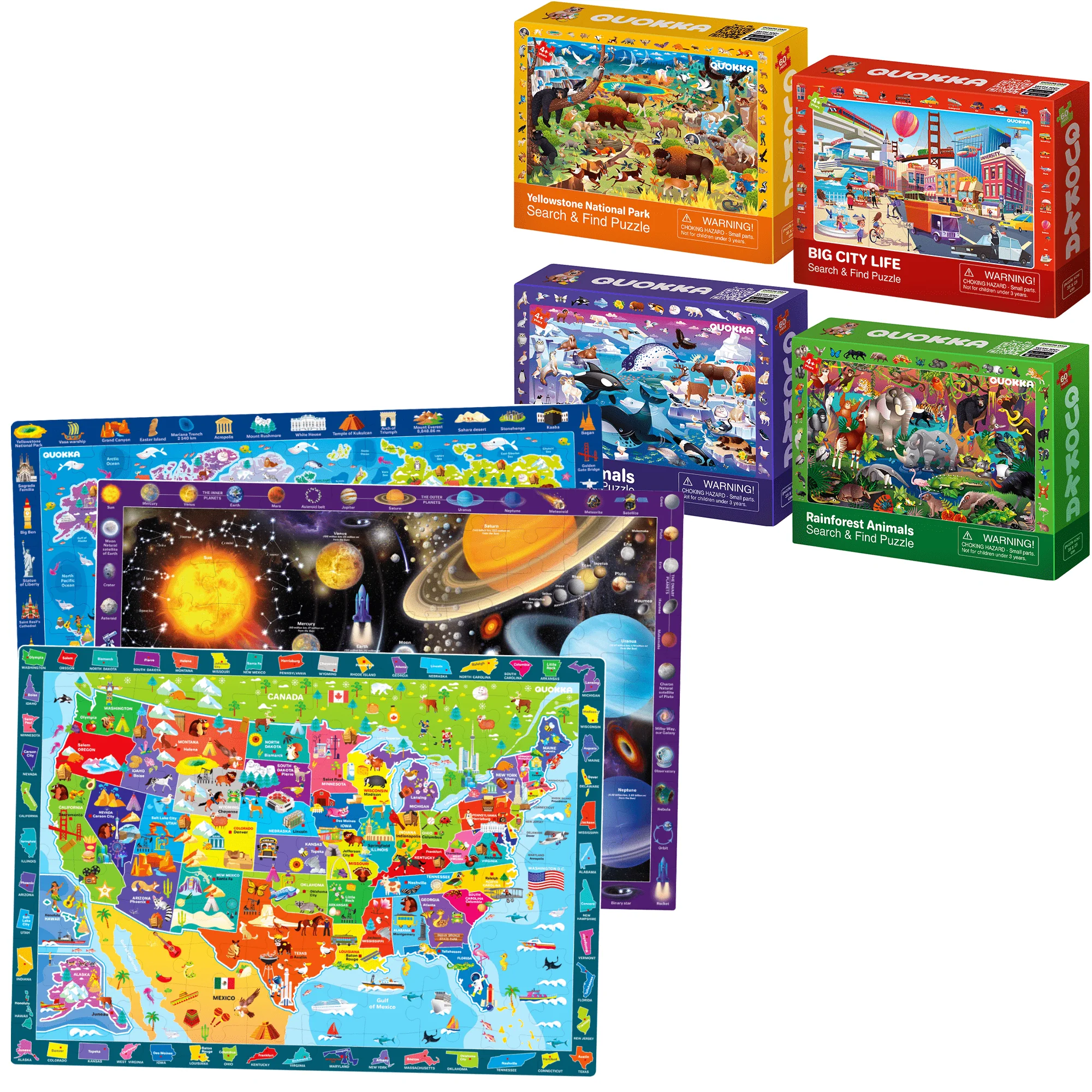 Bundle Set of 7 Puzzles for Kids | Maps, Animals, City Life