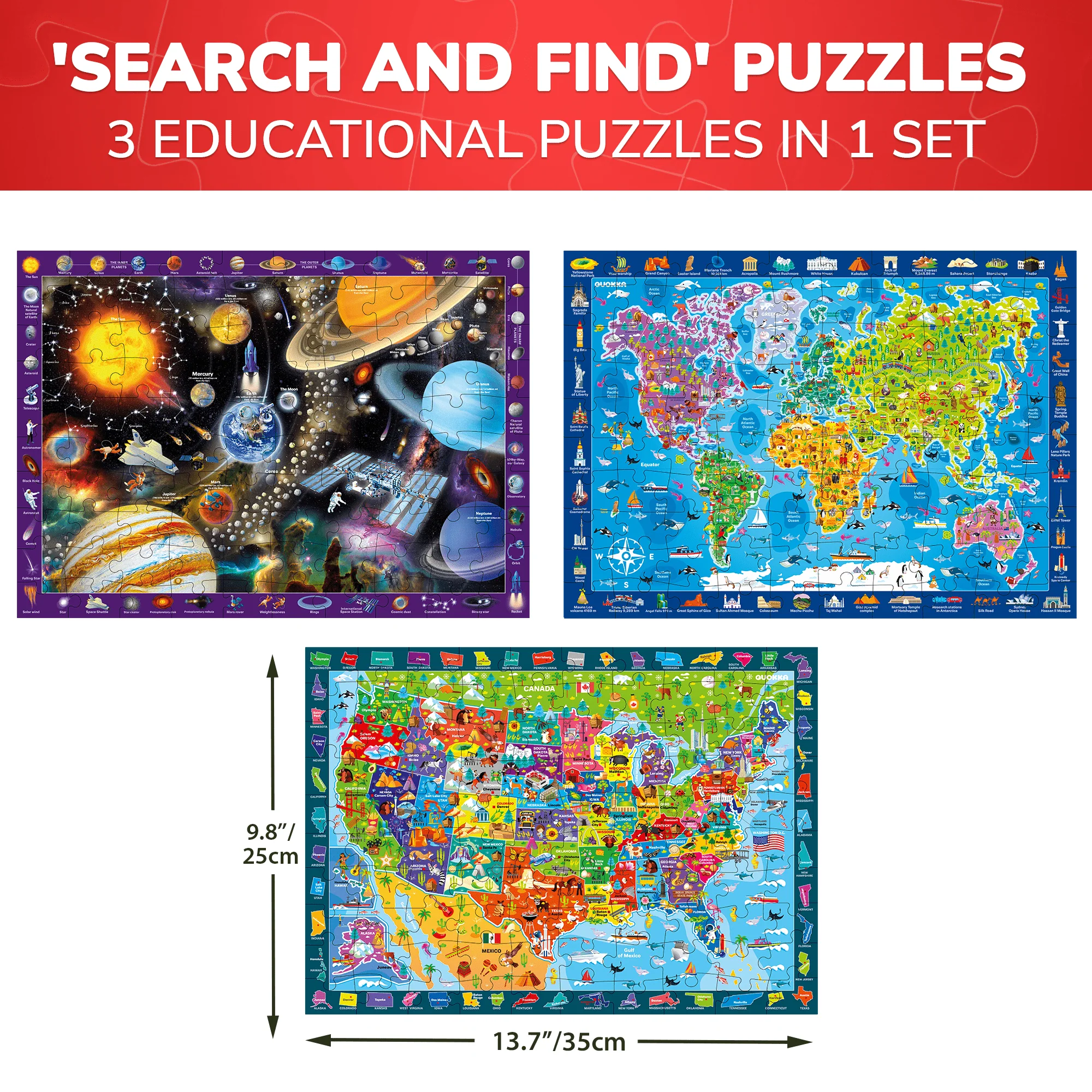 Bundle Set of 7 Puzzles for Kids | Maps, Animals, City Life - Image 3