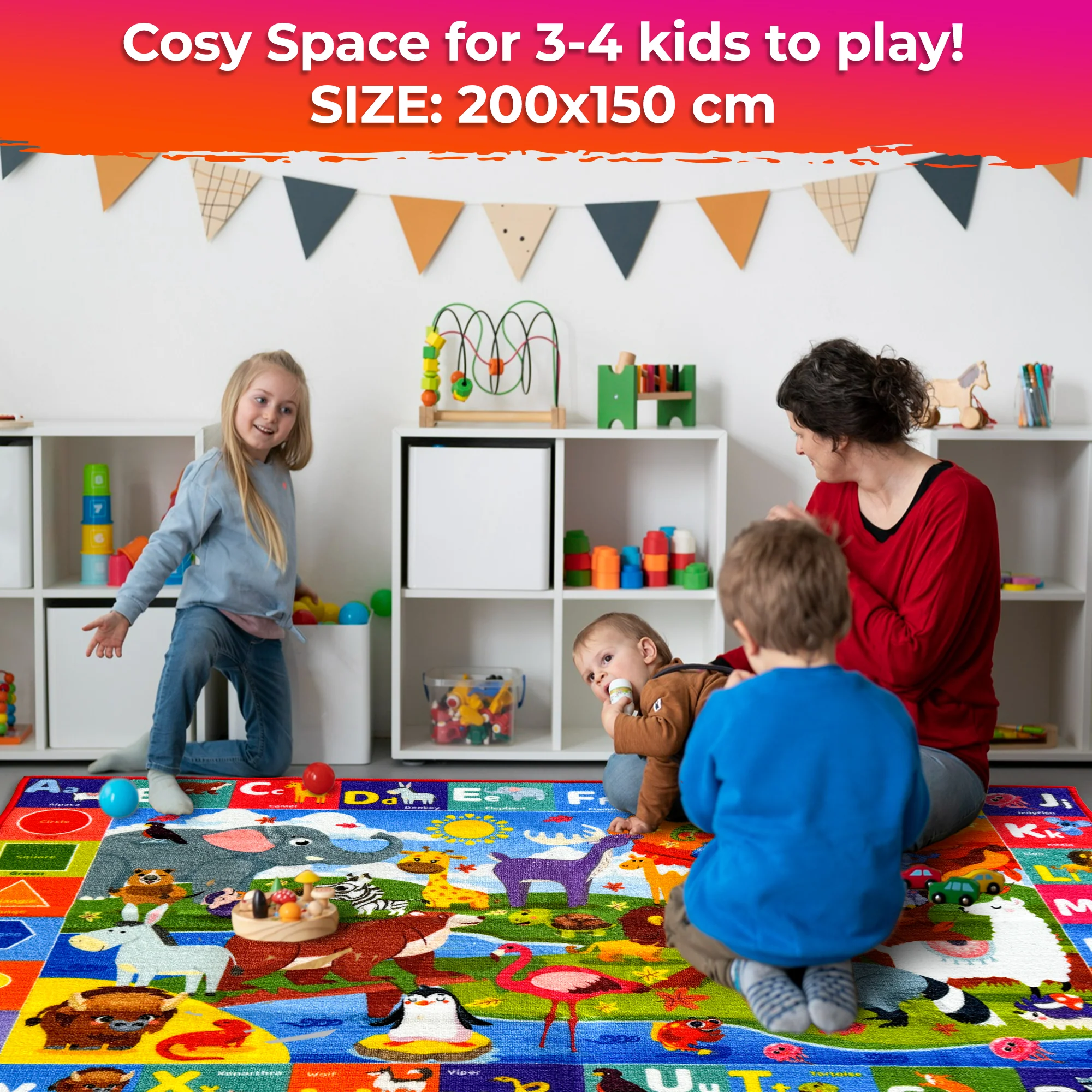 Classroom Rug for Kids 79x60 ABC Rugs Animals - Image 3