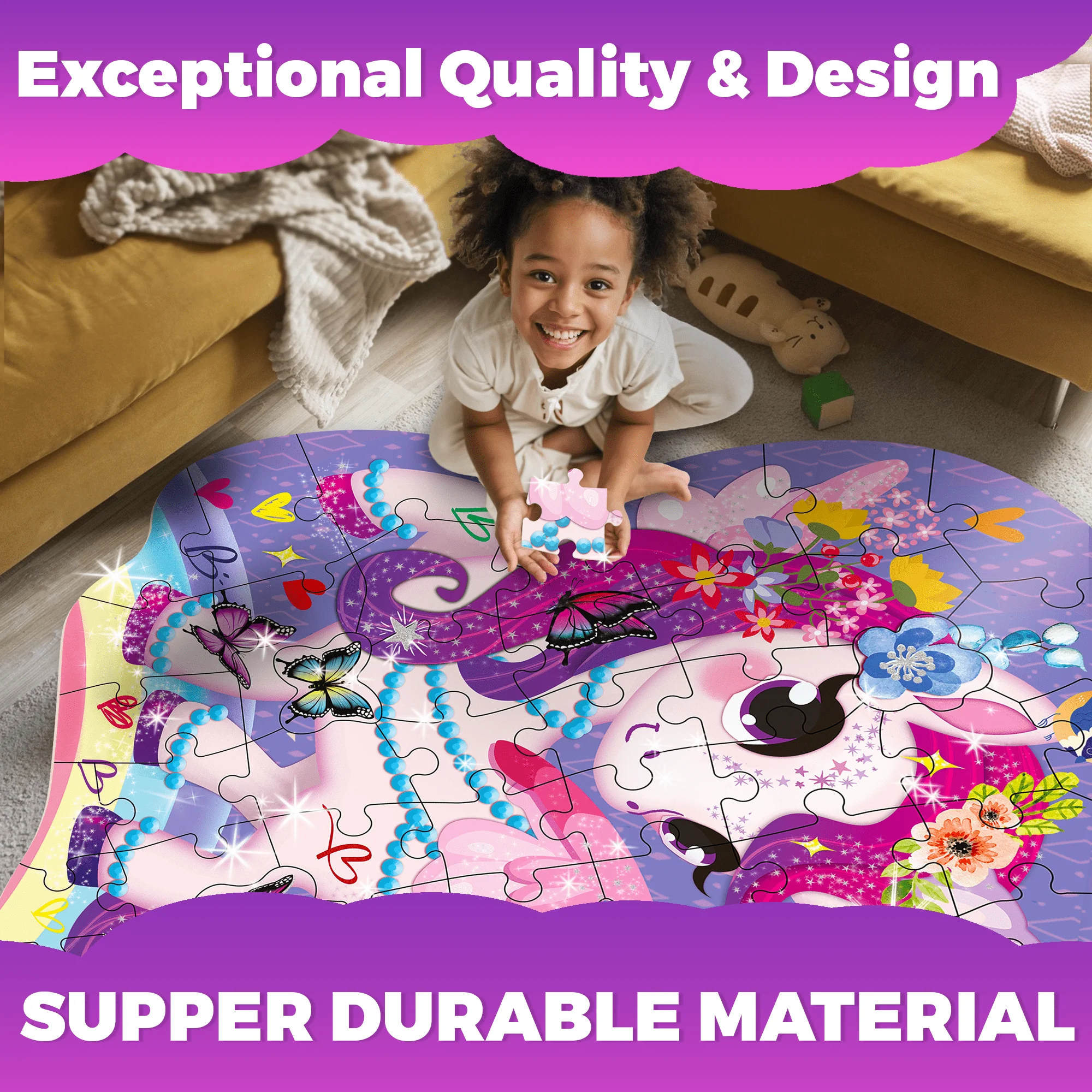 2x3 FT Glitter Giant Floor Puzzles for Kids | Unicorn - Image 4