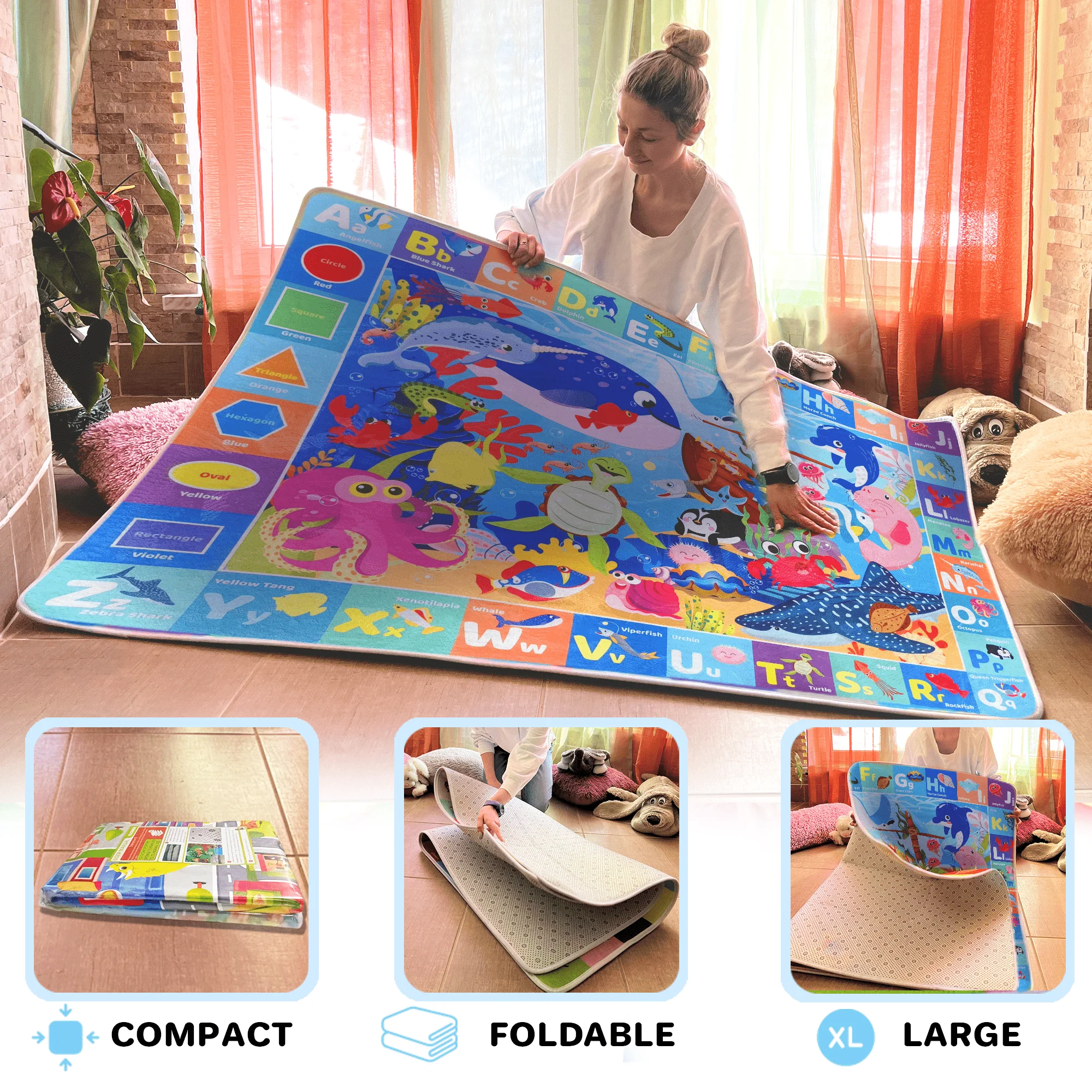 Large Baby Play Mat for Floor | Ocean ABC Rug for Kids - Image 4