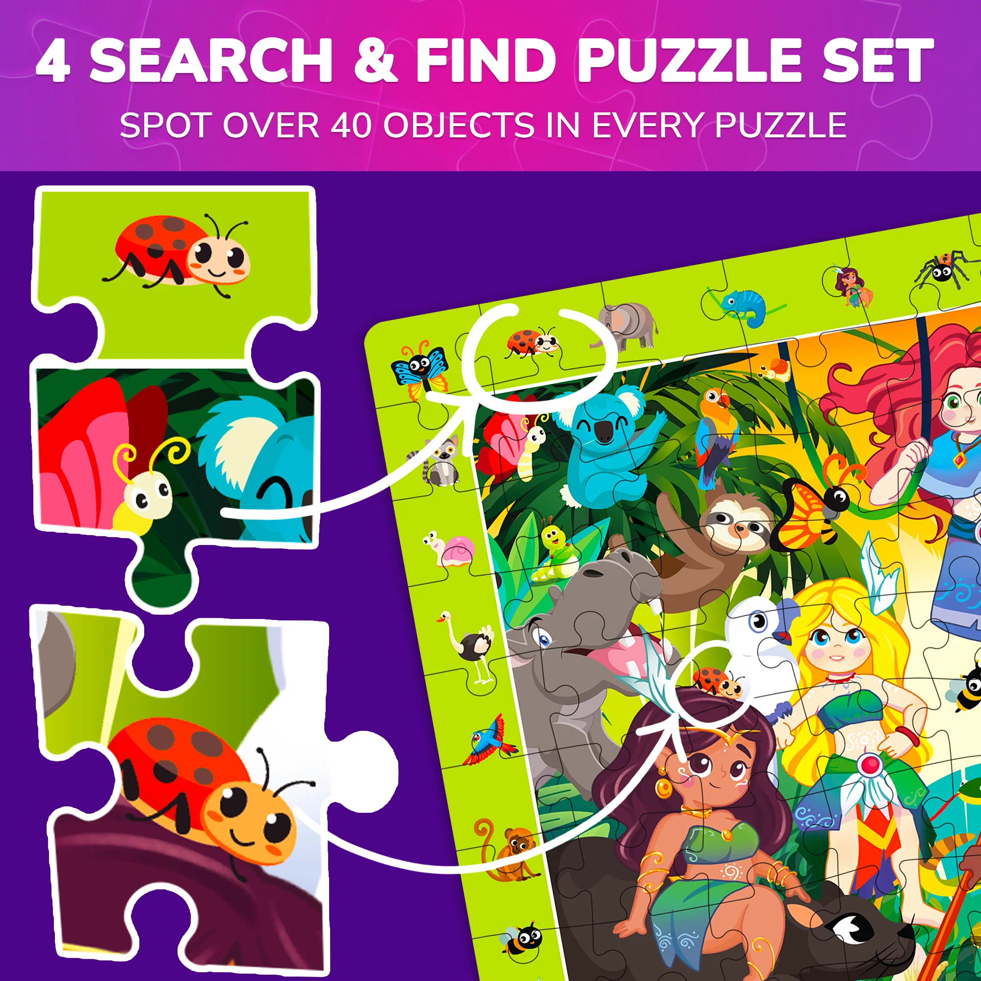 100 Pcs Puzzles for Kids | Unicorns, Amazonians - Image 3