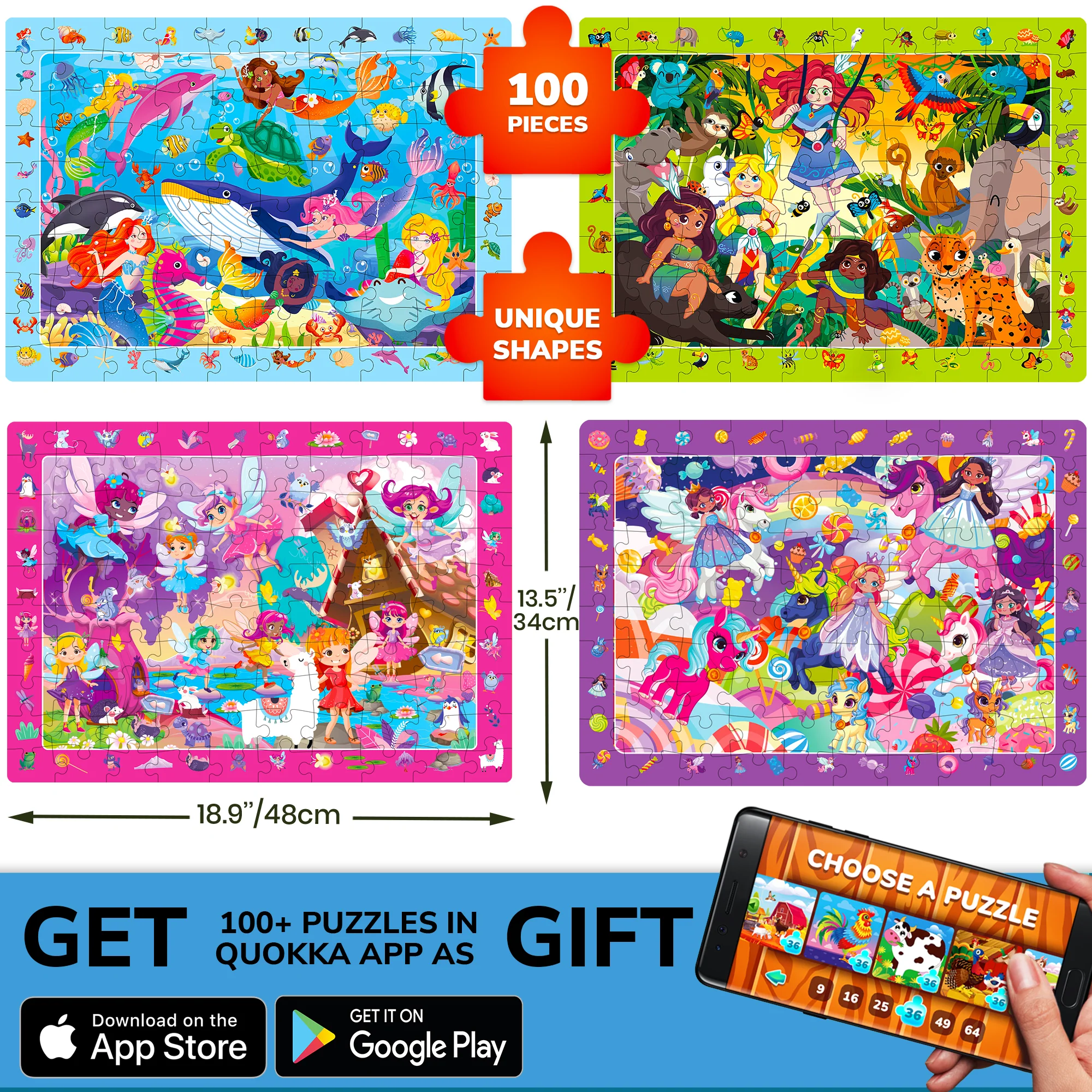 100 Pcs Puzzles for Kids | Unicorns, Amazonians - Image 5