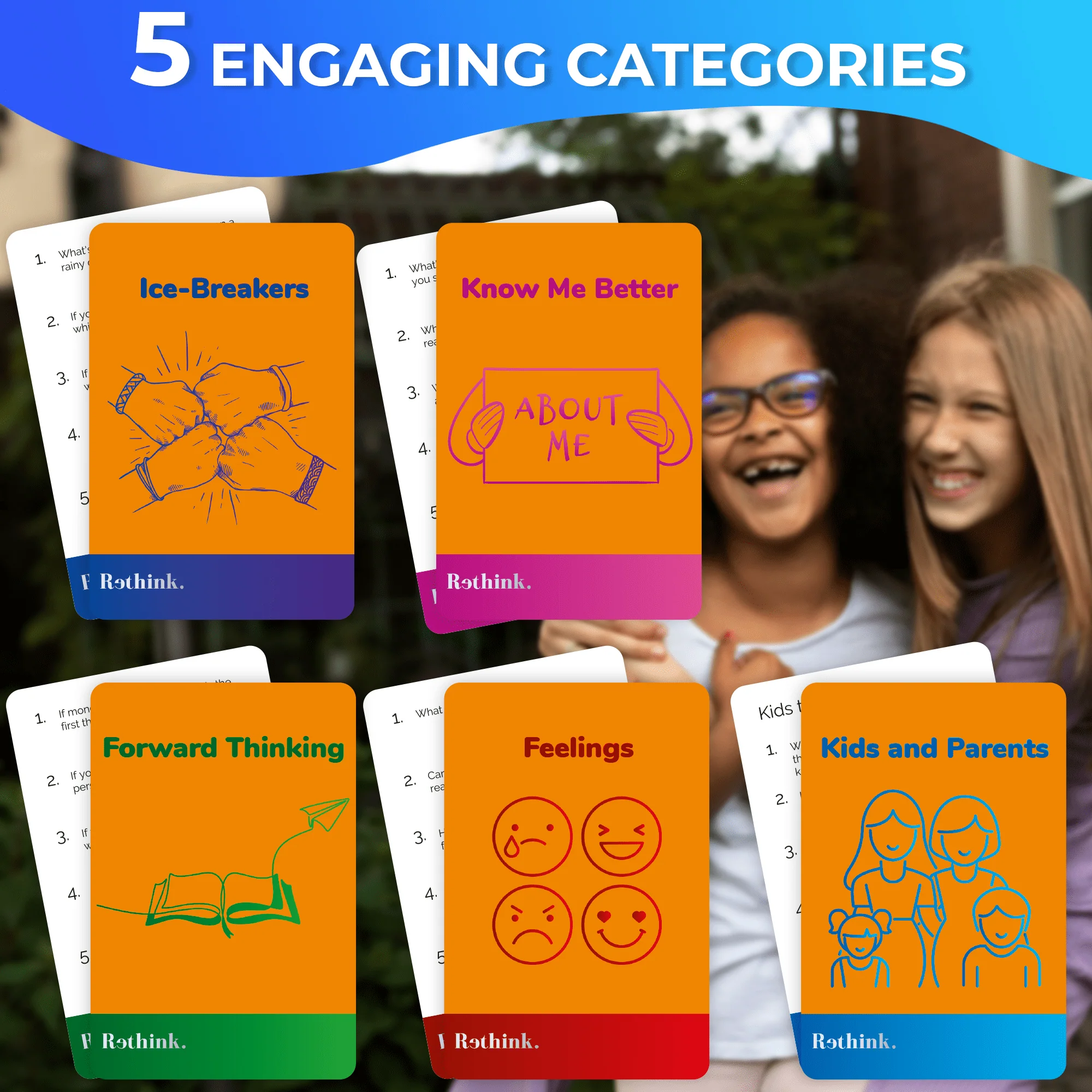 Rethink!: Conversation Starters for Kids | 100 Conversation Cards Family Pack - Image 3