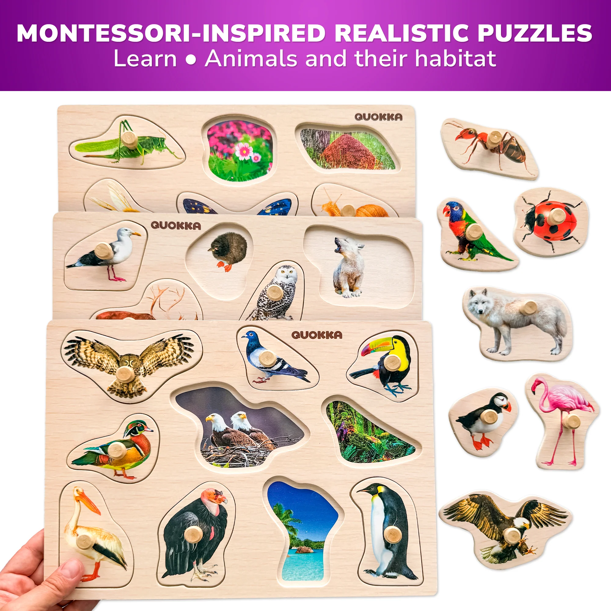 8 Pack Rack Wooden Puzzles for Toddlers| ABC, Numbers & Animals - Image 5