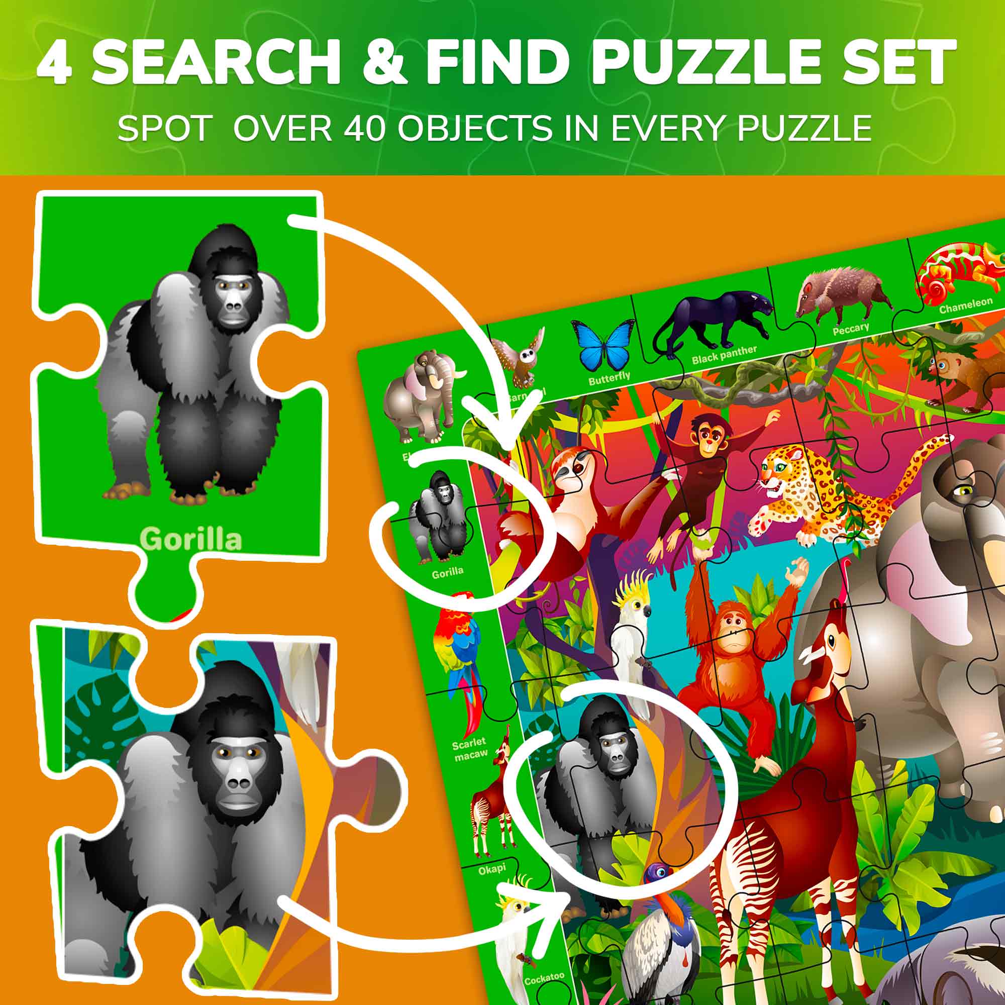 60 Pcs Search & Find Puzzles for Kids | Rainforest, Polar Animals - Image 3