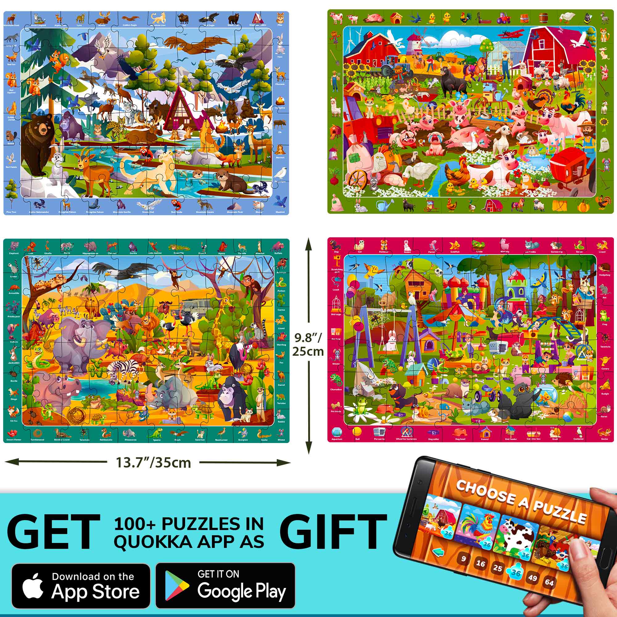 Search & Find Puzzle 4x60 Pcs for Kids | Pets, Mountains Animals - Image 5