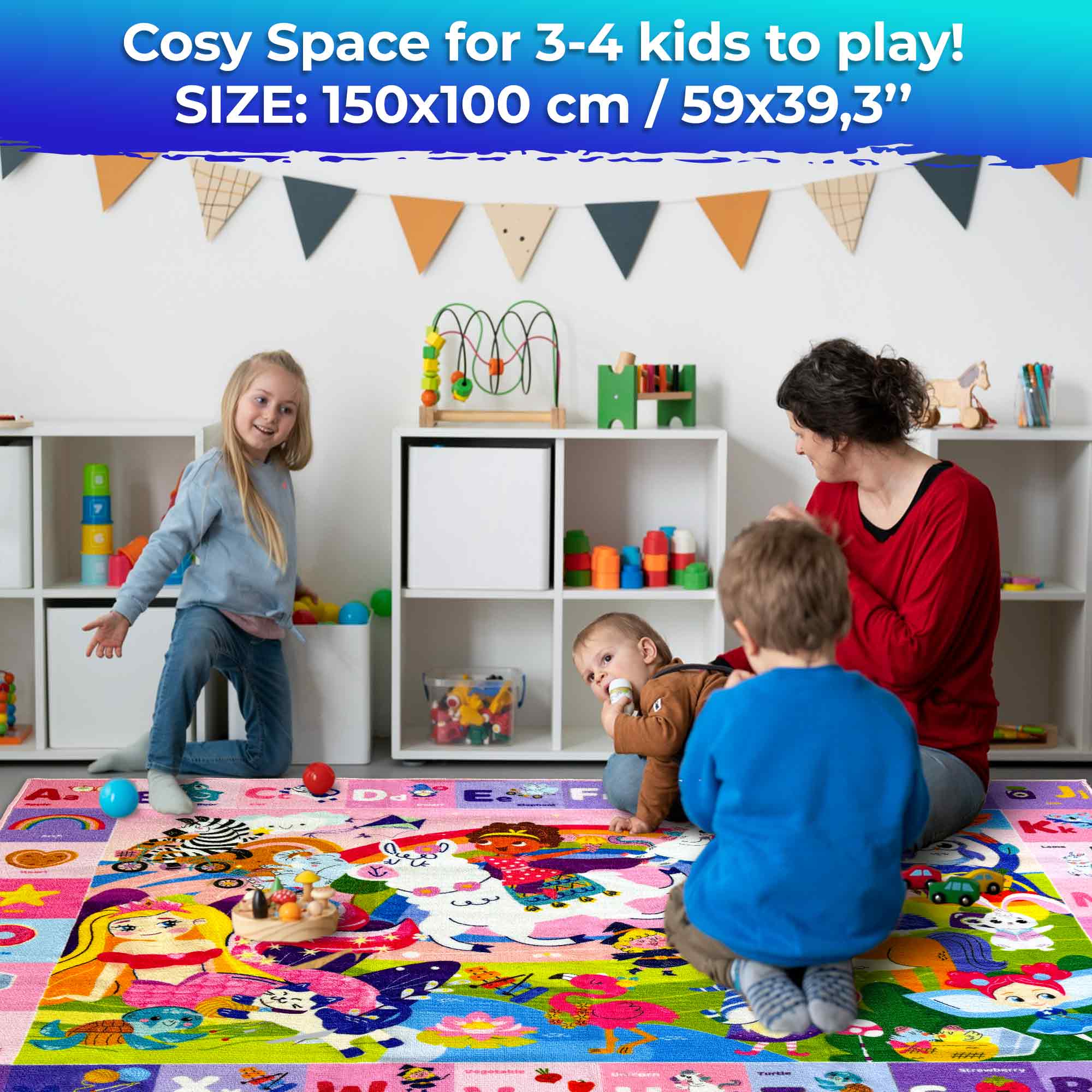 Small Classroom Girl Rug for Kids - 59x39 ABC Rugs for Playroom - Image 3