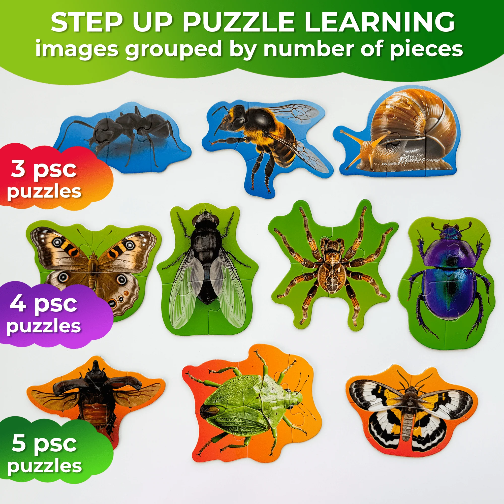 40 Piece Step Up Puzzles for Toddlers | Bugs - Image 2