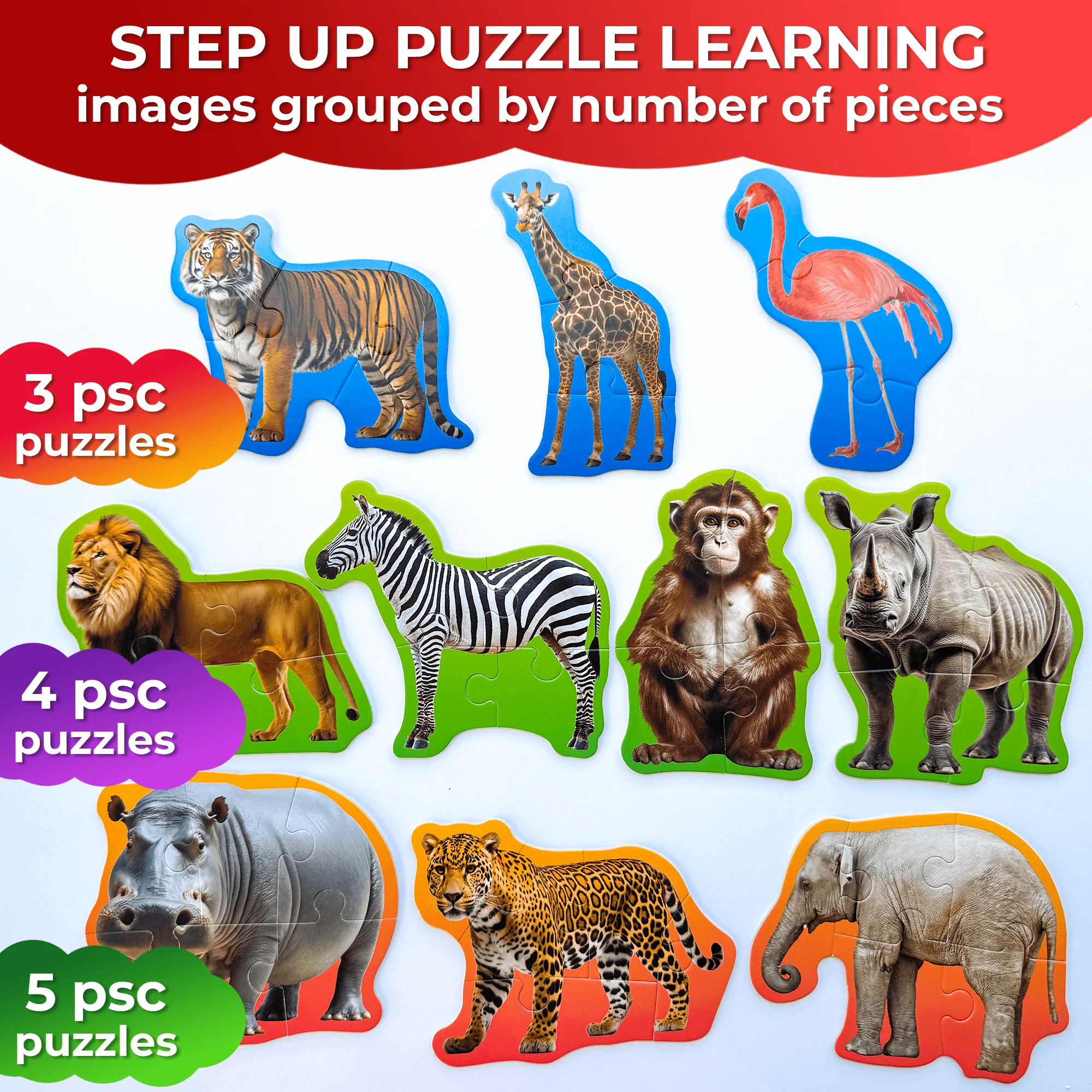 40 Piece Step Up Puzzles for Toddlers | Safari Animals - Image 2