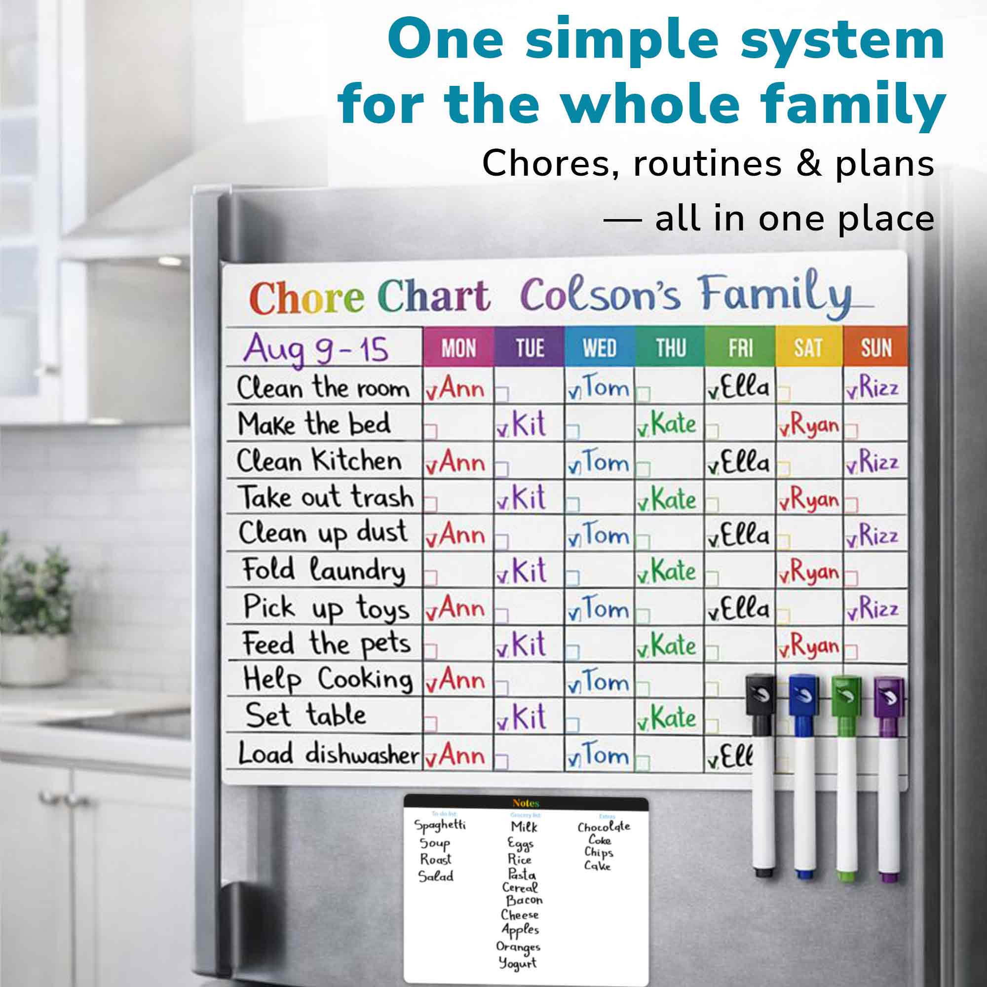 Weekly Magnetic Chore Chart for Kids at Home with Markers - Image 3