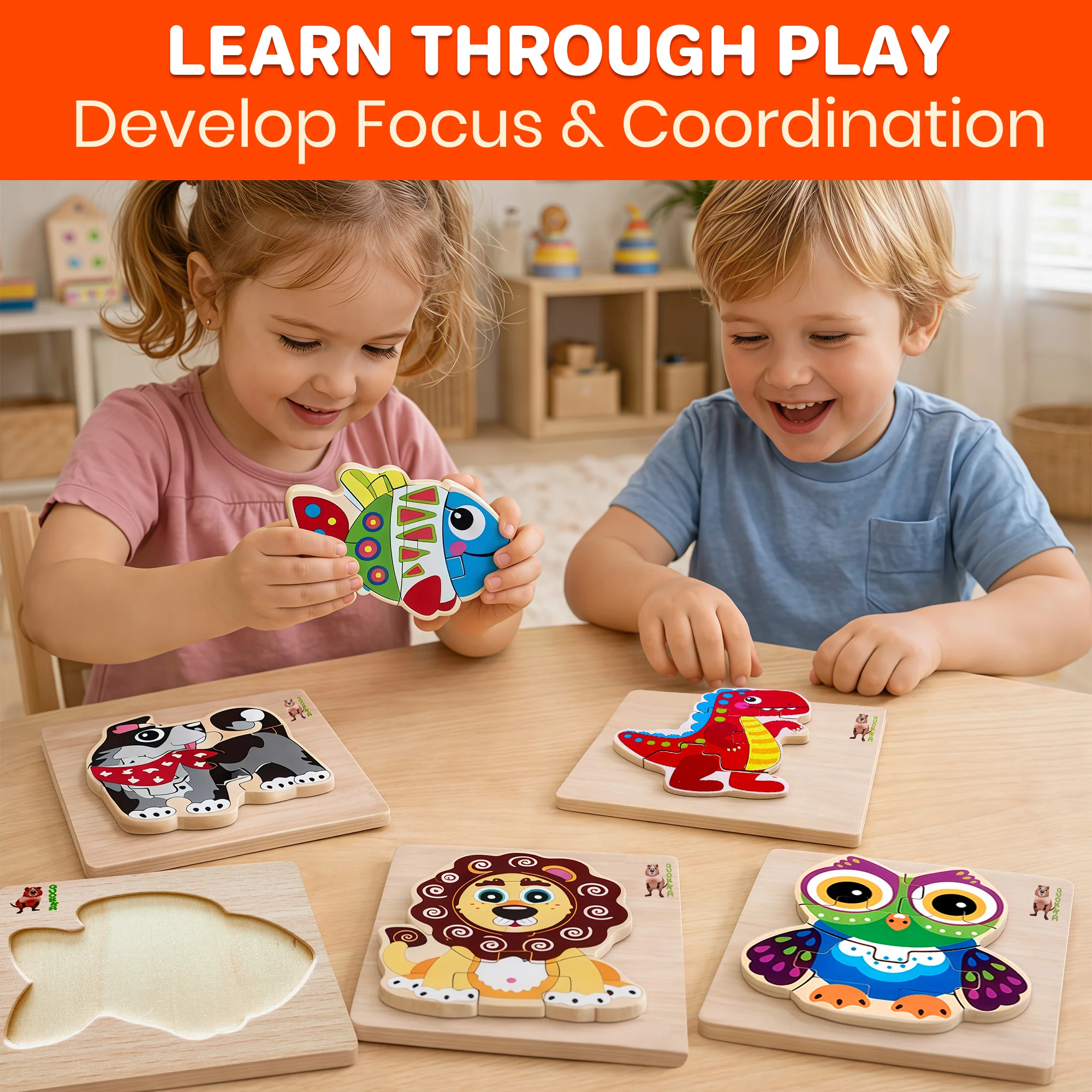 Wooden Puzzle for Toddlers Unique Shapes | Animal - Image 4
