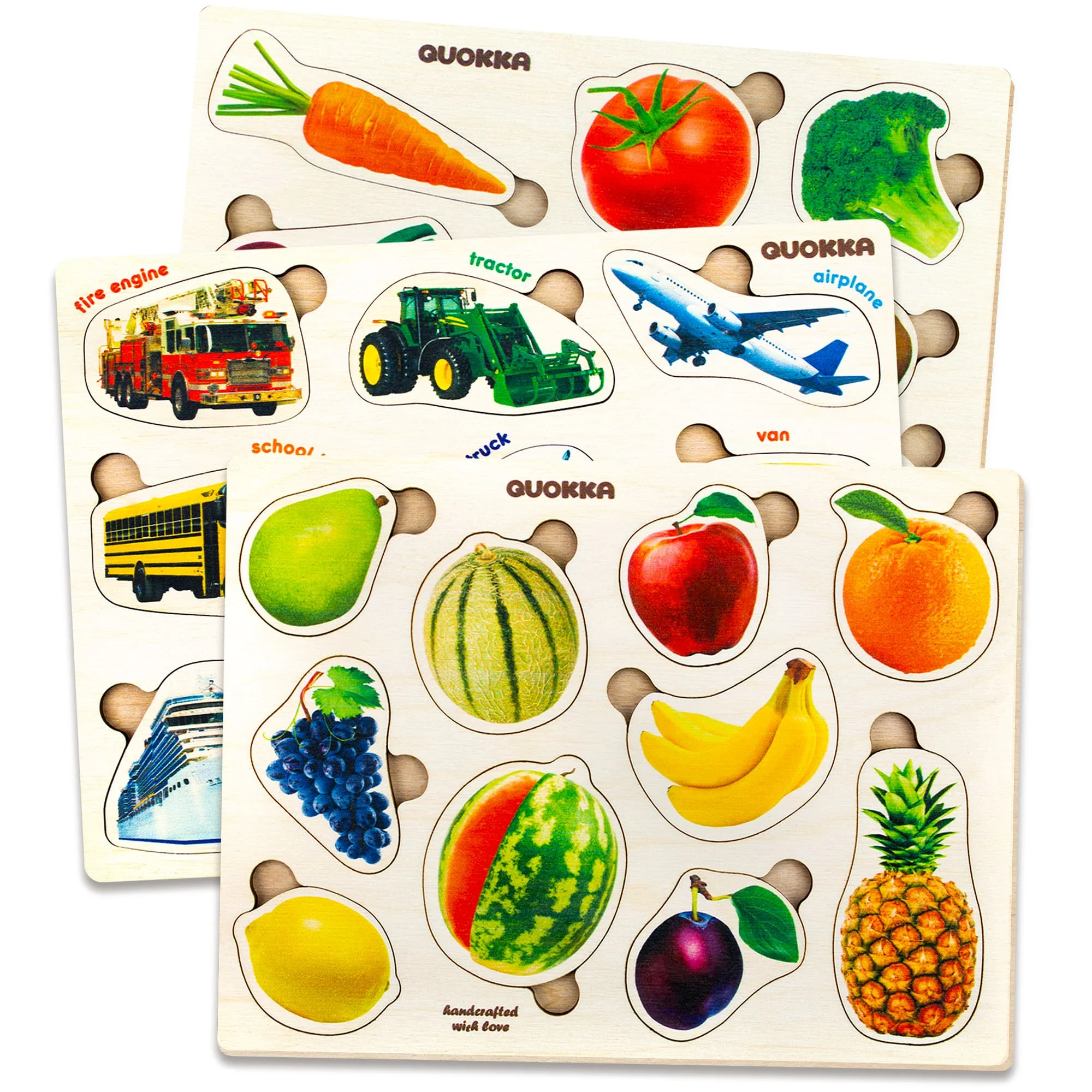 Wooden Real Puzzles for Toddlers | Fruits, Cars, Vegetables