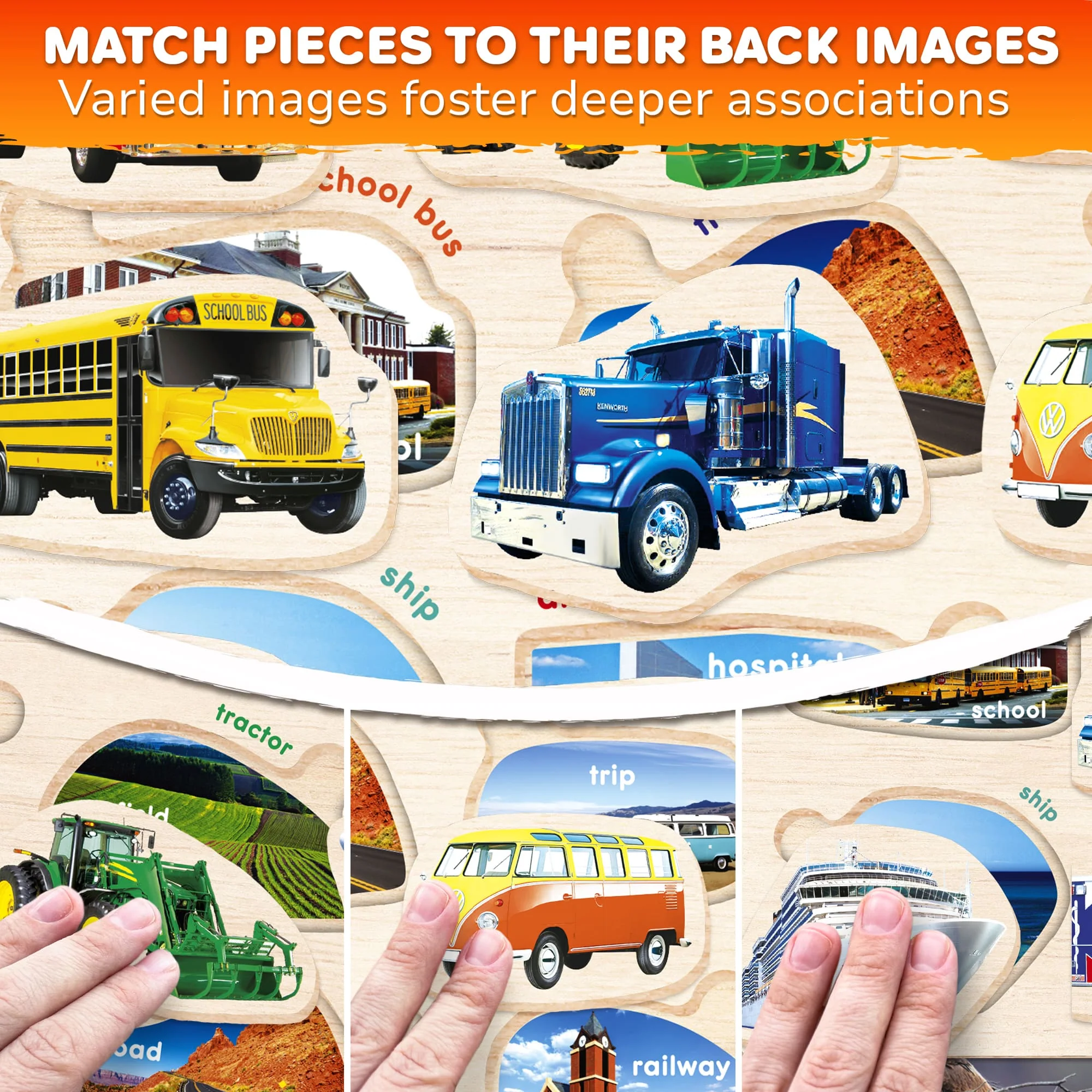 Wooden Real Puzzles for Toddlers | Fruits, Cars, Vegetables - Image 3